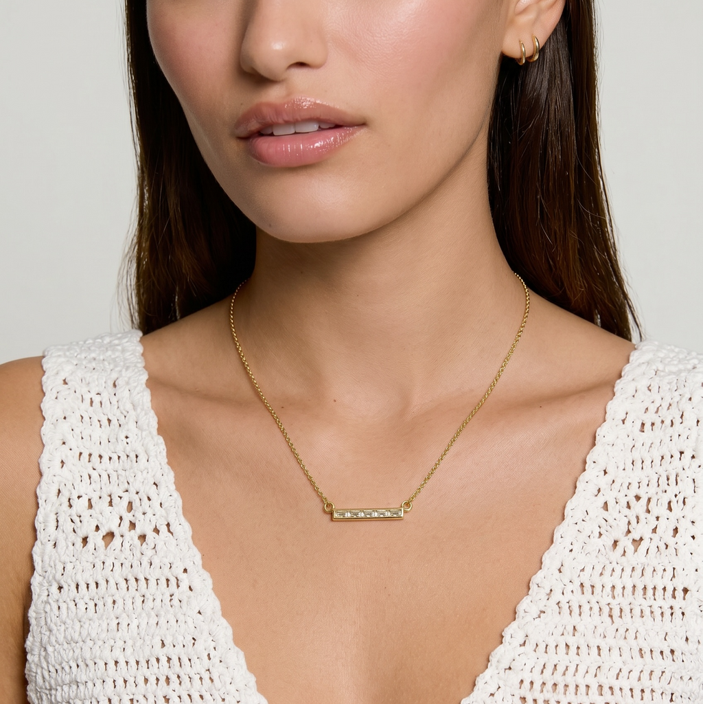18k Gold Filled CZ Bar Necklace