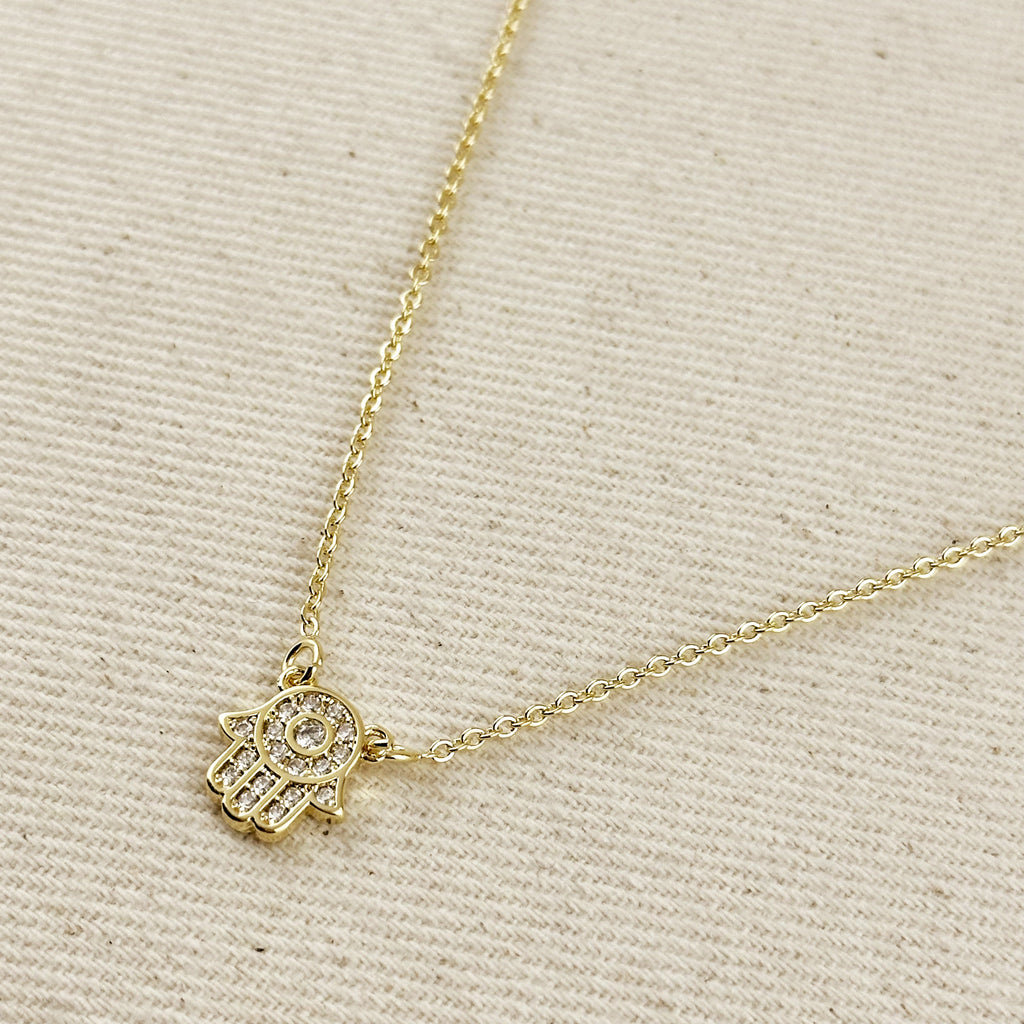 Mondsee 18k Gold Filled CZ Hamsa Hand Necklace | 18k Gold Filled Jewelry
