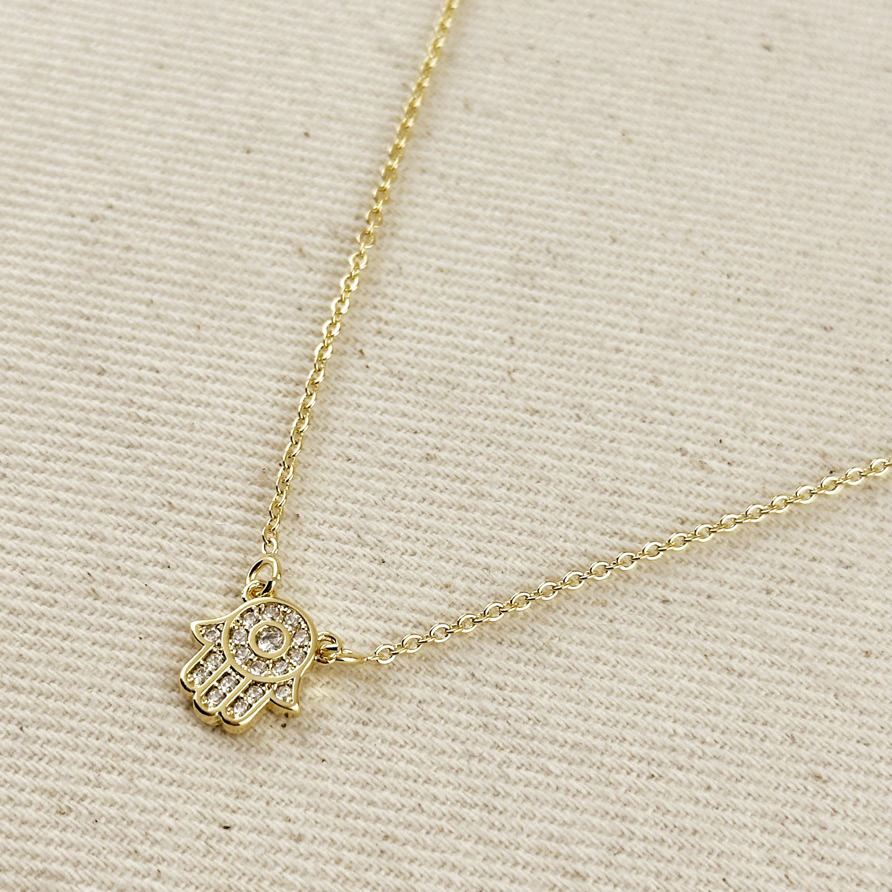Mondsee 18k Gold Filled CZ Hamsa Hand Necklace | 18k Gold Filled Jewelry