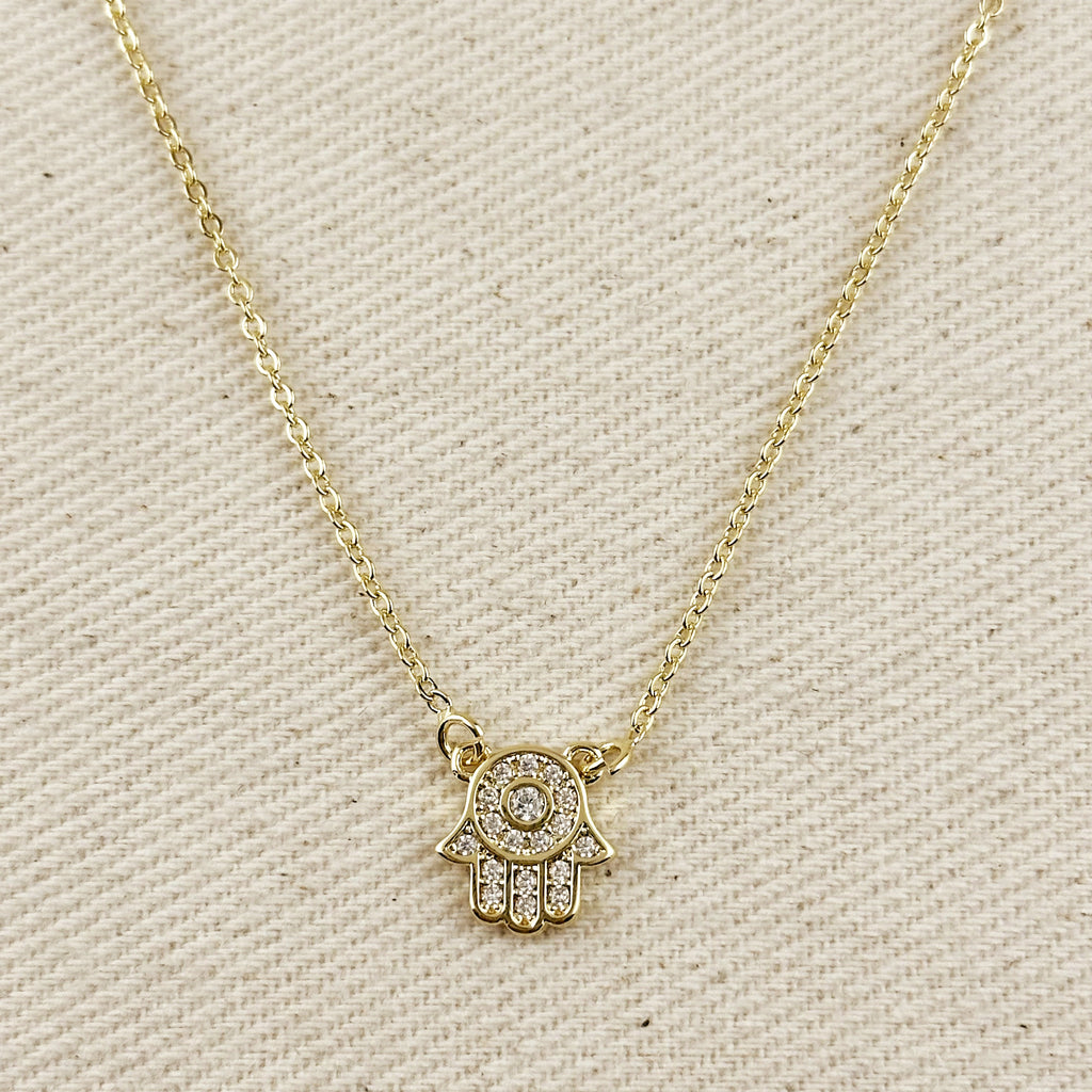 Mondsee 18k Gold Filled CZ Hamsa Hand Necklace | 18k Gold Filled Jewelry