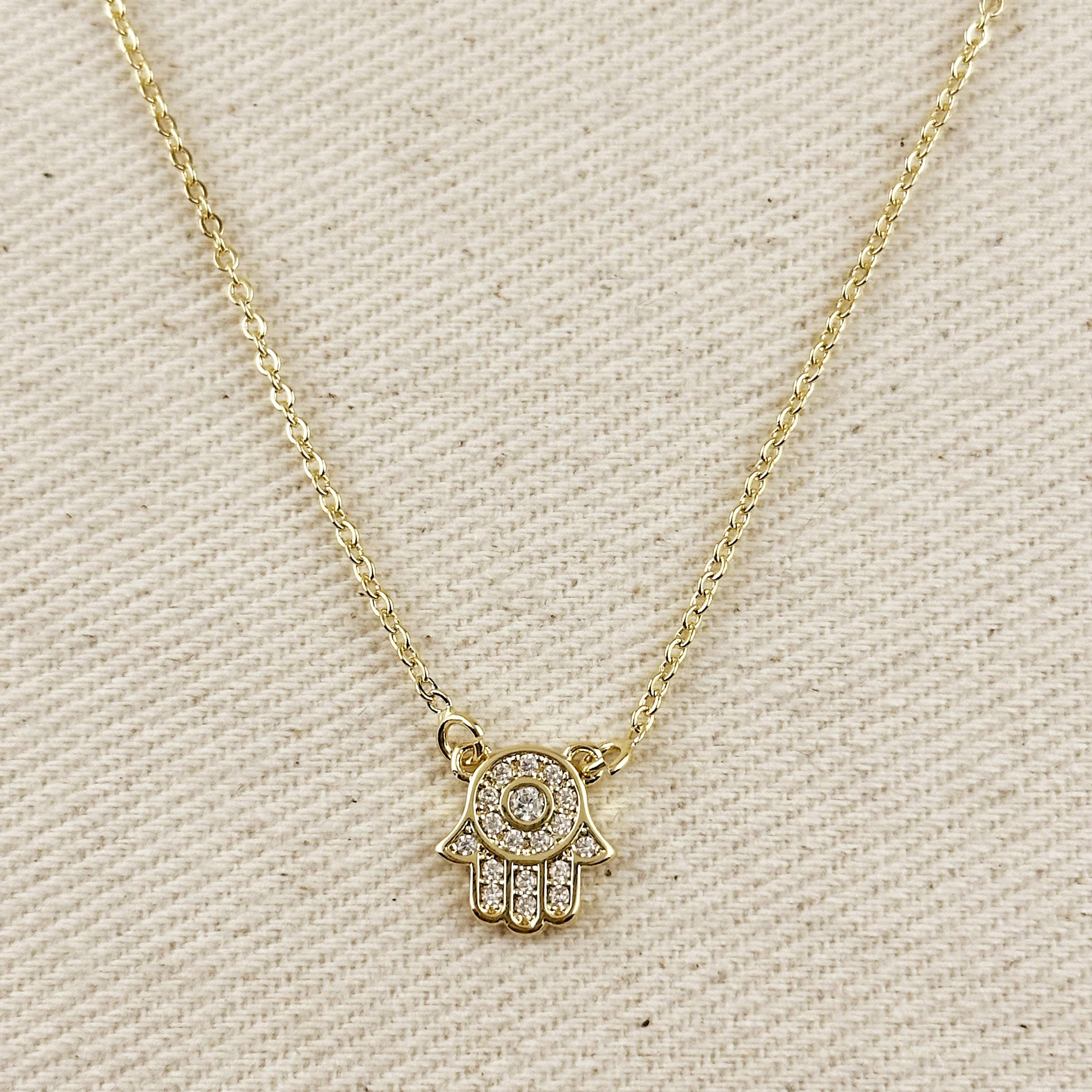 Mondsee 18k Gold Filled CZ Hamsa Hand Necklace | 18k Gold Filled Jewelry