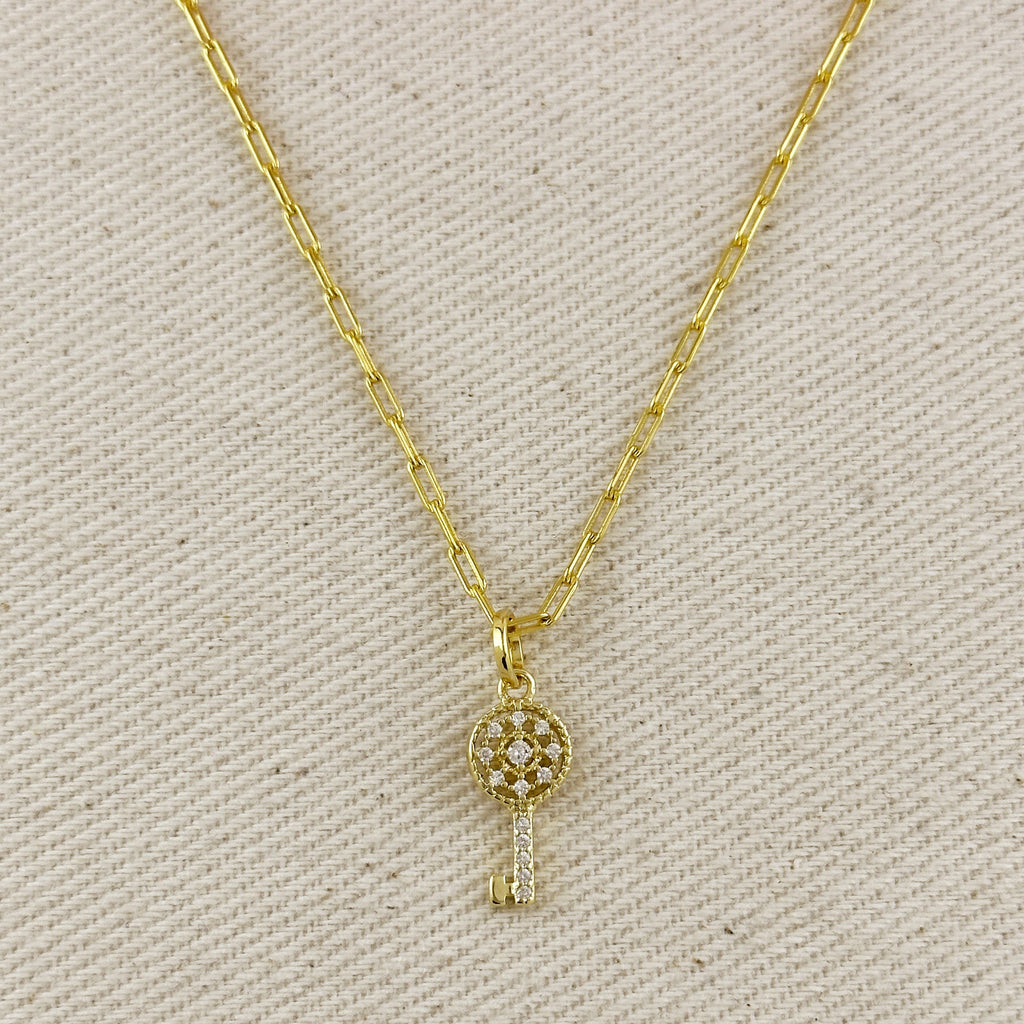 18k Gold Filled CZ Key Charm