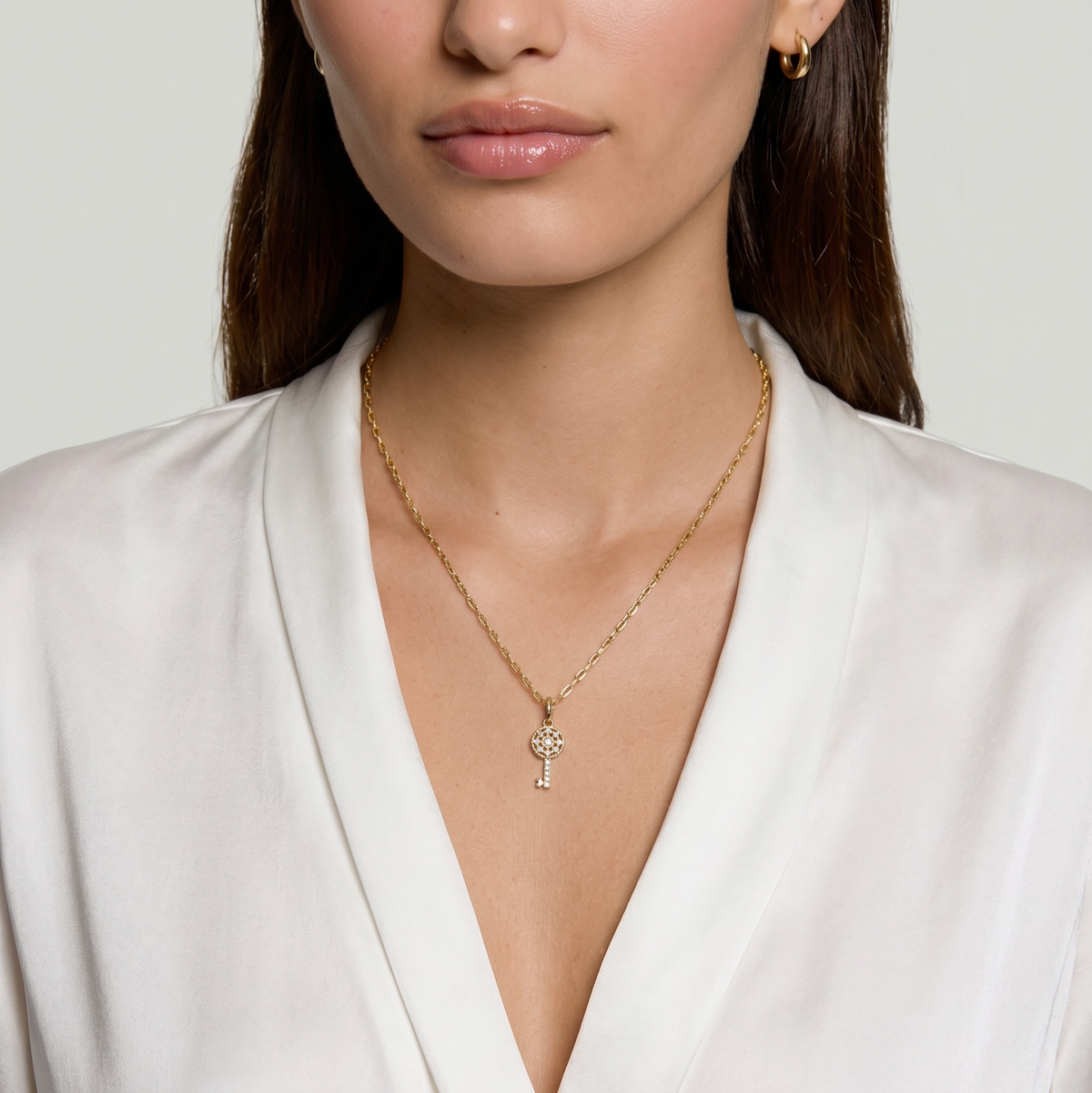 18k Gold Filled CZ Key Charm