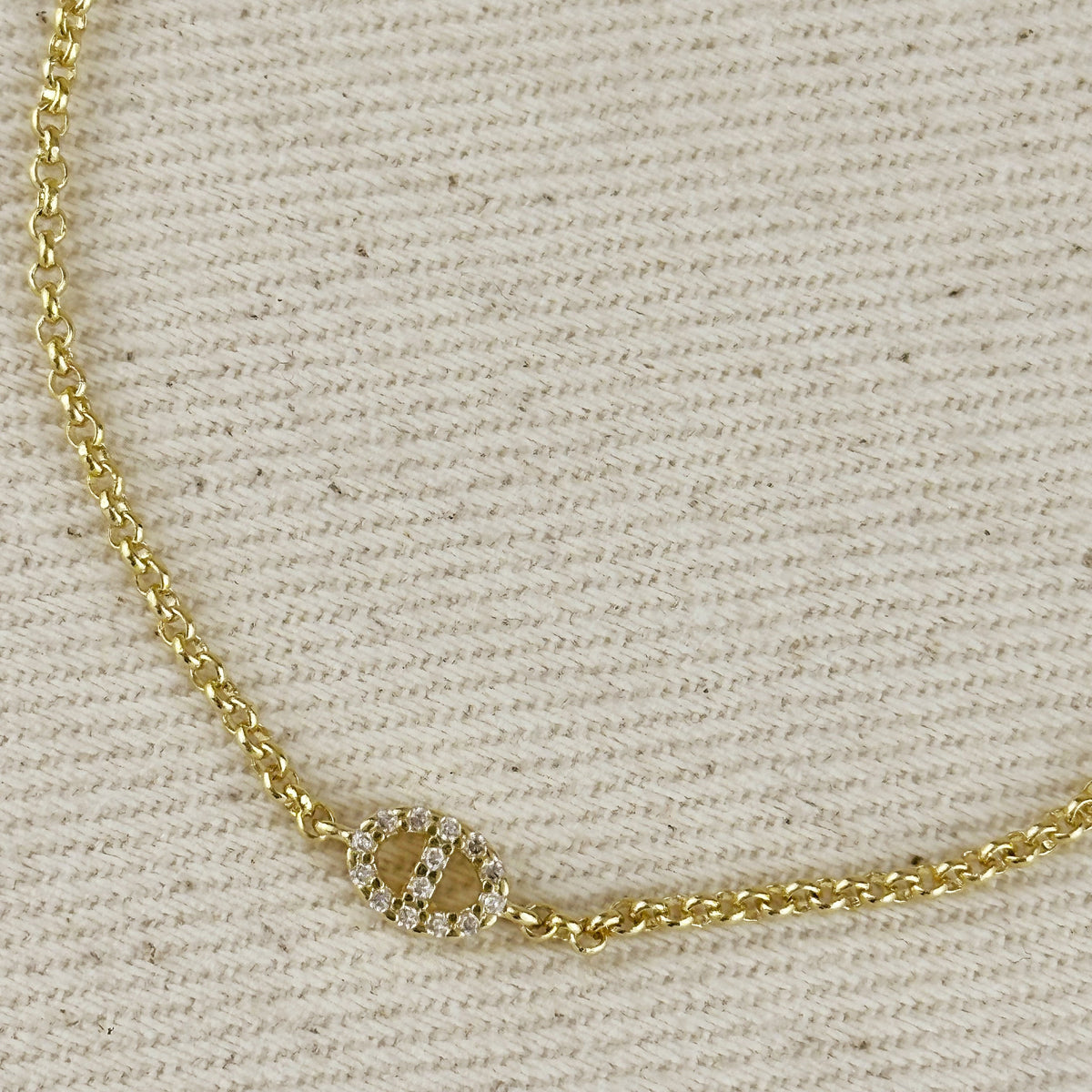 18k Gold Filled CZ Mariner Link Detail Bracelet