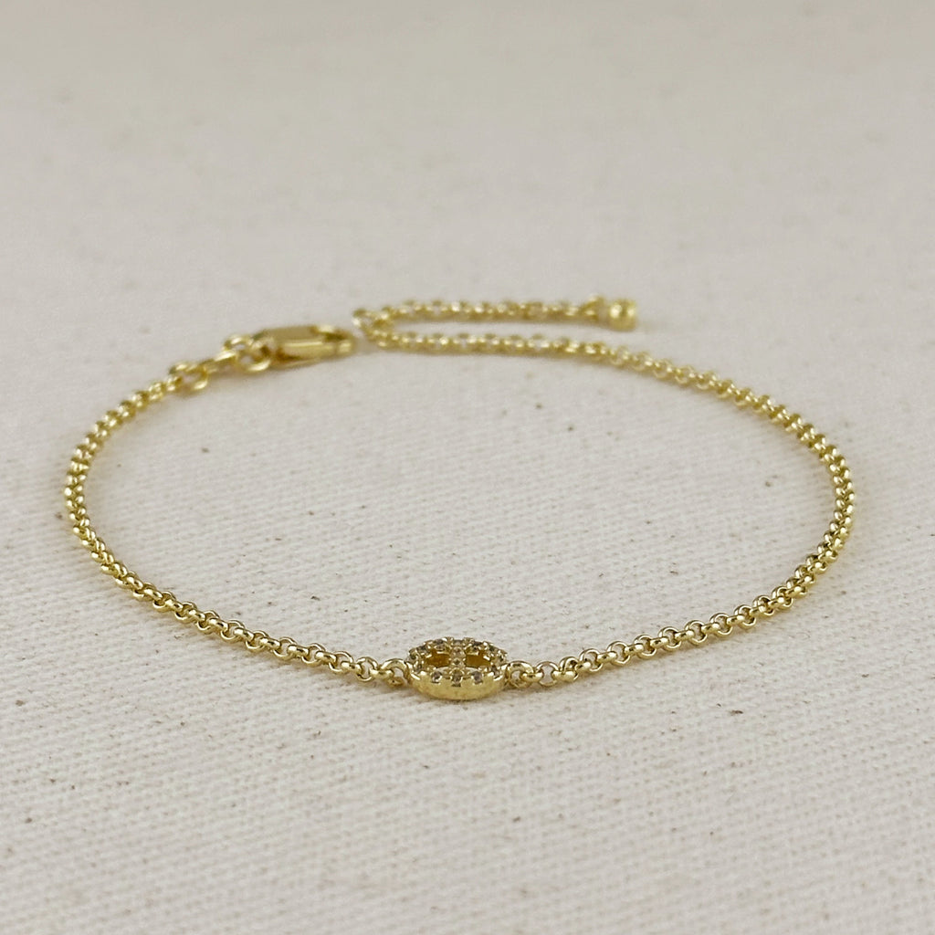 18k Gold Filled CZ Mariner Link Detail Bracelet