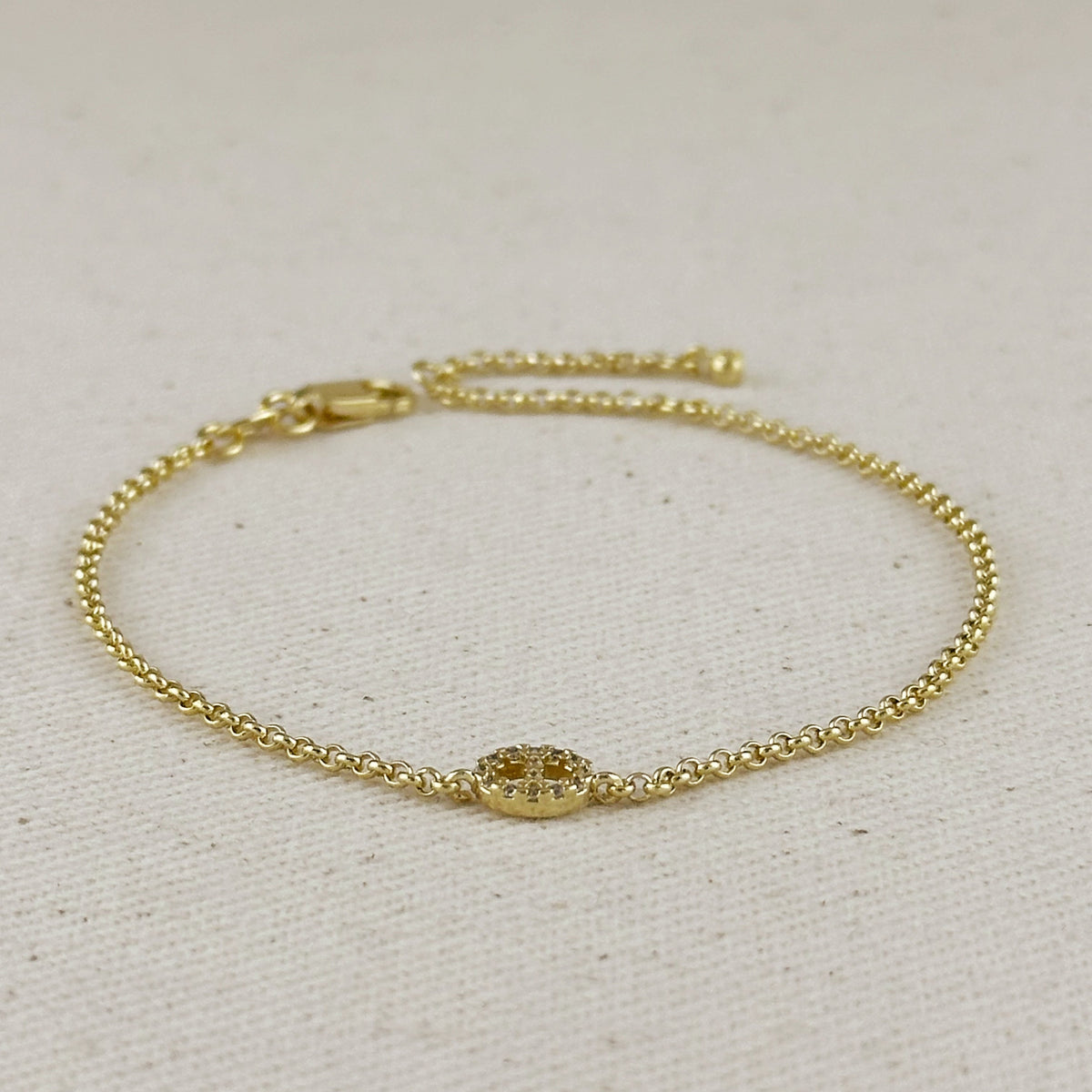 18k Gold Filled CZ Mariner Link Detail Bracelet