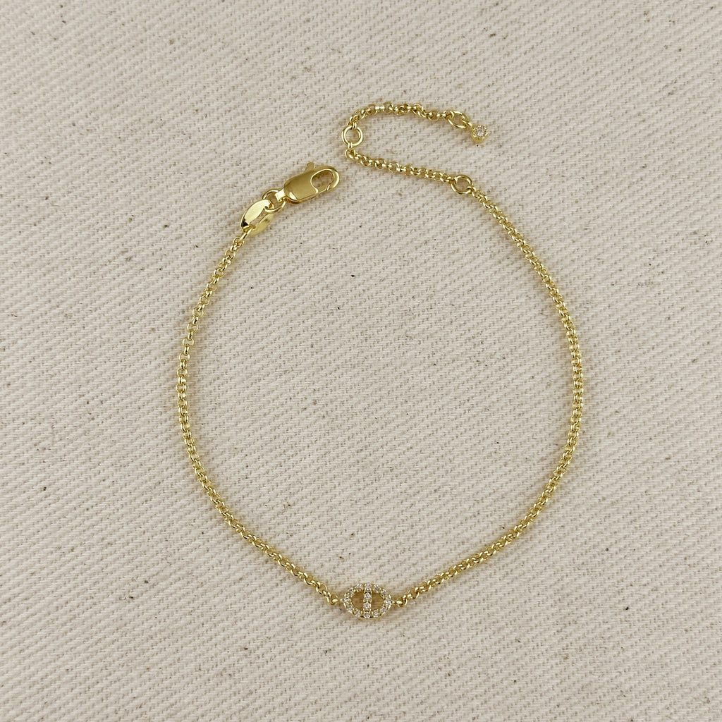18k Gold Filled CZ Mariner Link Detail Bracelet