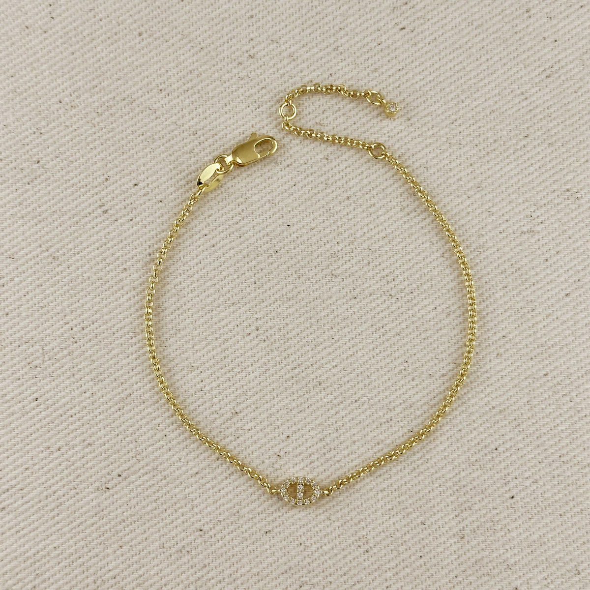 18k Gold Filled CZ Mariner Link Detail Bracelet