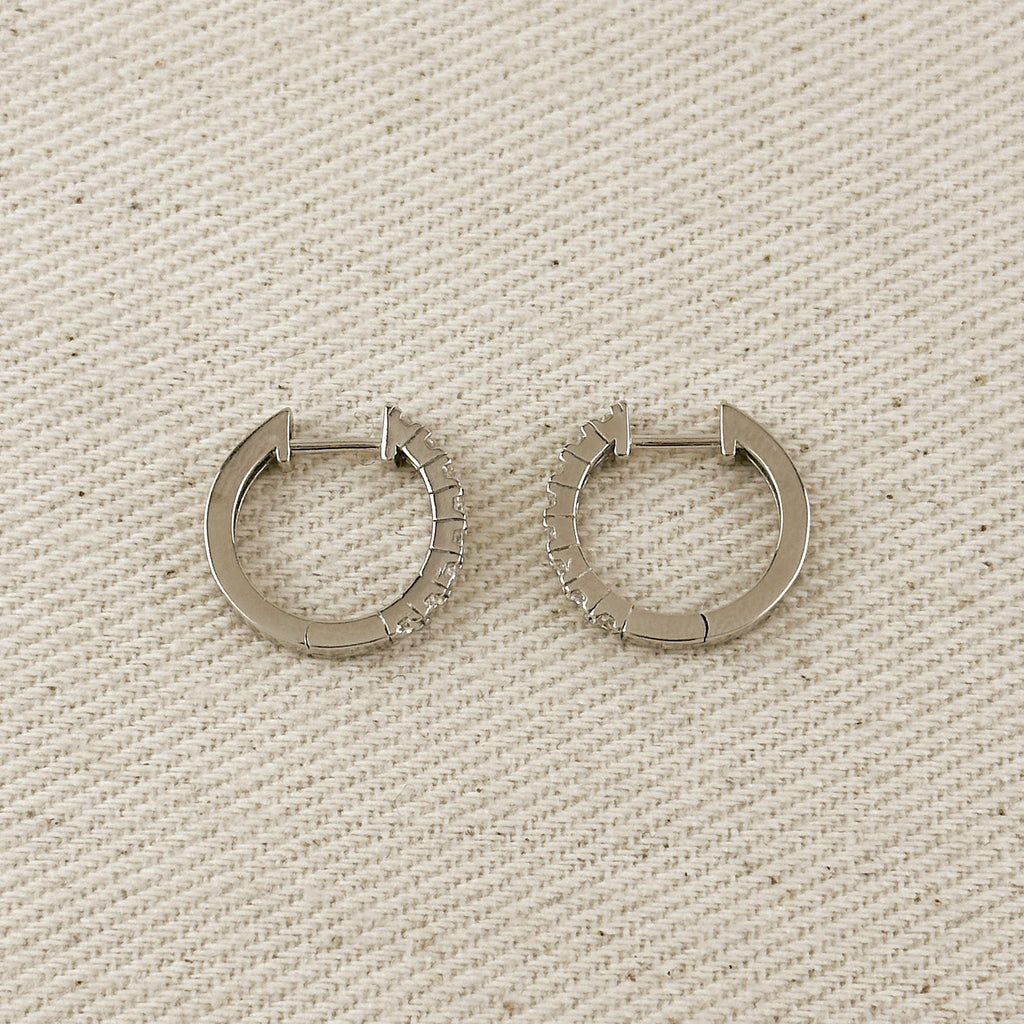 .925 Sterling Silver Rhodium Plated Moissanite Hoop Earrings