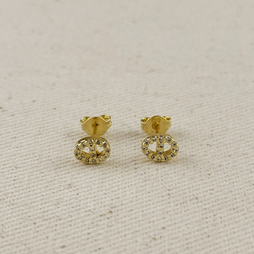 18k Gold Filled Mini CZ Mariner Stud Earrings