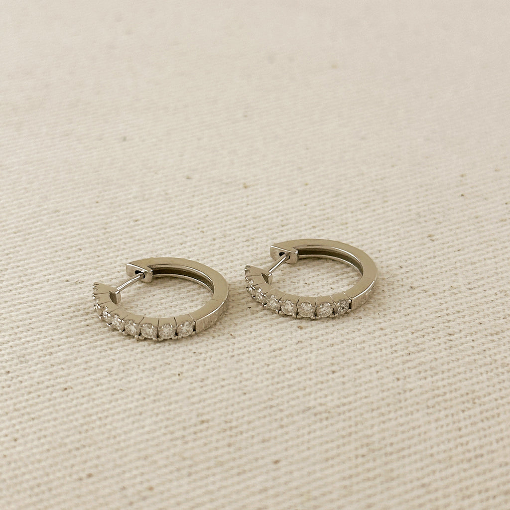 .925 Sterling Silver Rhodium Plated Moissanite Hoop Earrings