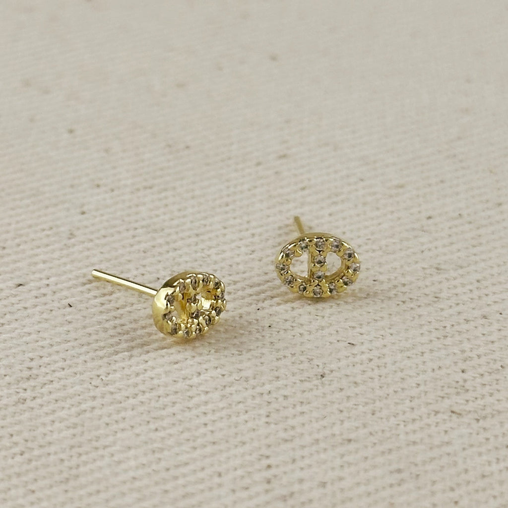 18k Gold Filled Mini CZ Mariner Stud Earrings