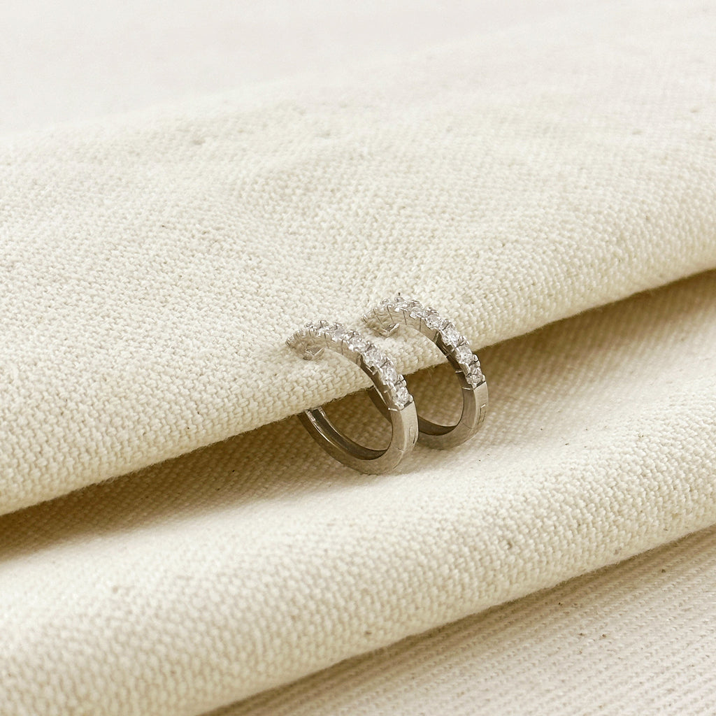 .925 Sterling Silver Rhodium Plated Moissanite Hoop Earrings