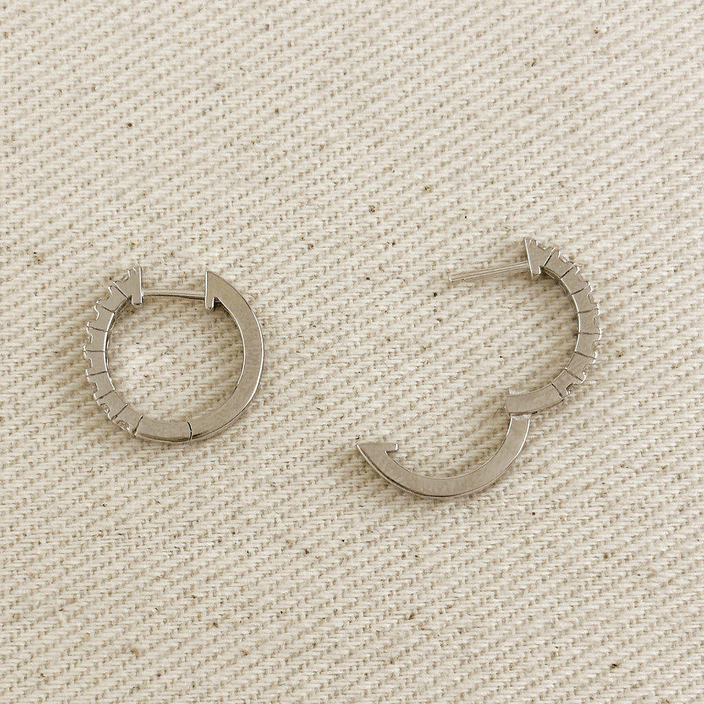 .925 Sterling Silver Rhodium Plated Moissanite Hoop Earrings