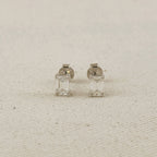 .925 Sterling Silver Rhodium Plated Moissanite Baguette Stud Earrings