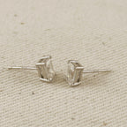 .925 Sterling Silver Rhodium Plated Moissanite Baguette Stud Earrings