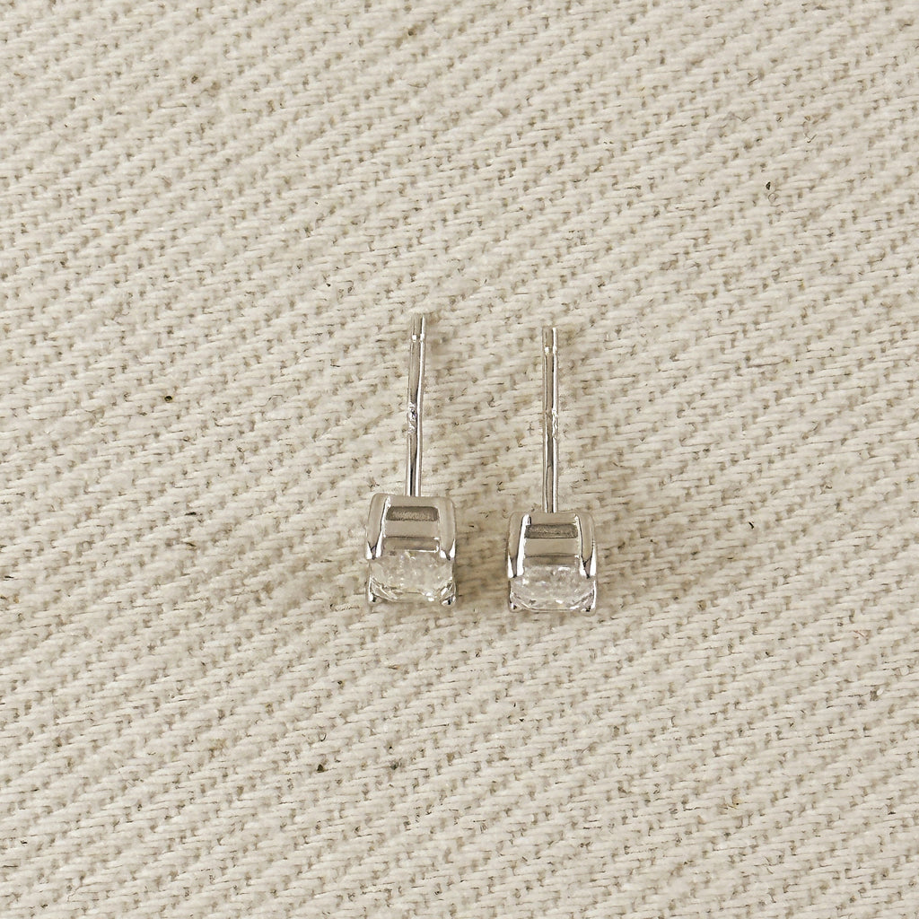 .925 Sterling Silver Rhodium Plated Moissanite Baguette Stud Earrings