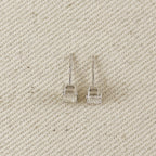.925 Sterling Silver Rhodium Plated Moissanite Baguette Stud Earrings