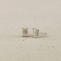 .925 Sterling Silver Rhodium Plated Moissanite Baguette Stud Earrings