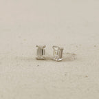 .925 Sterling Silver Rhodium Plated Moissanite Baguette Stud Earrings