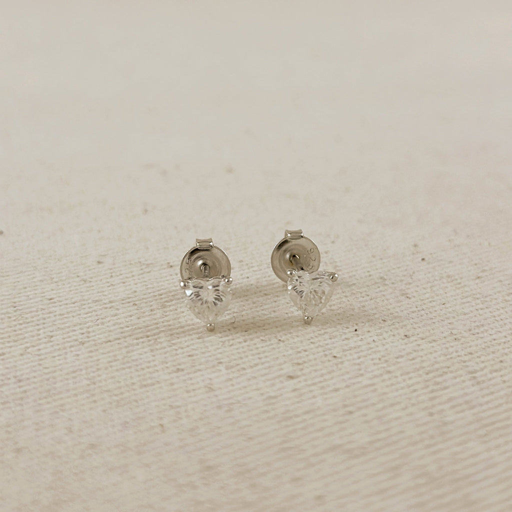 .925 Sterling Silver Rhodium Plated Moissanite Heart Stud Earrings