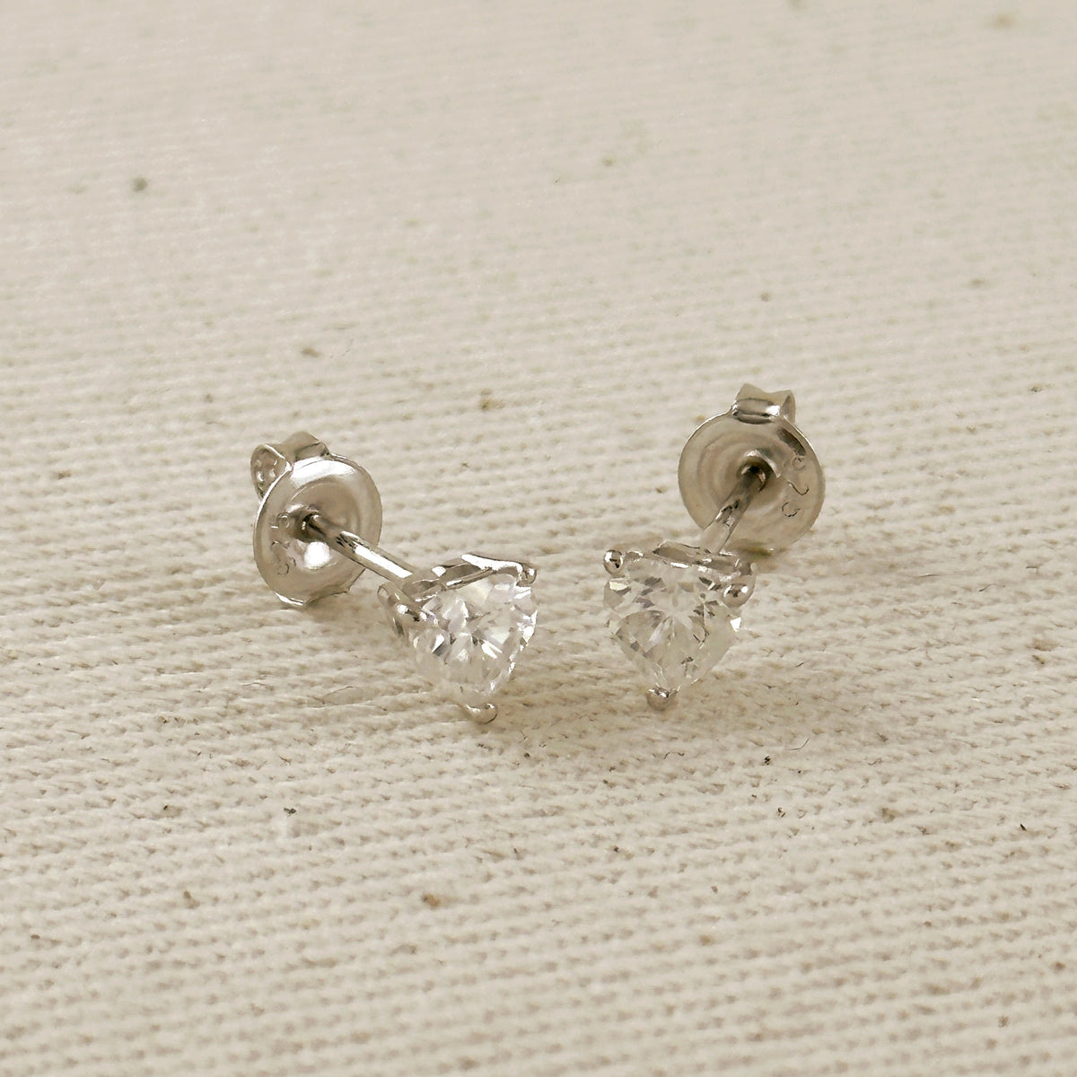 .925 Sterling Silver Rhodium Plated Moissanite Heart Stud Earrings