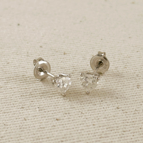.925 Sterling Silver Rhodium Plated Moissanite Heart Stud Earrings by Mondsee Jewelry