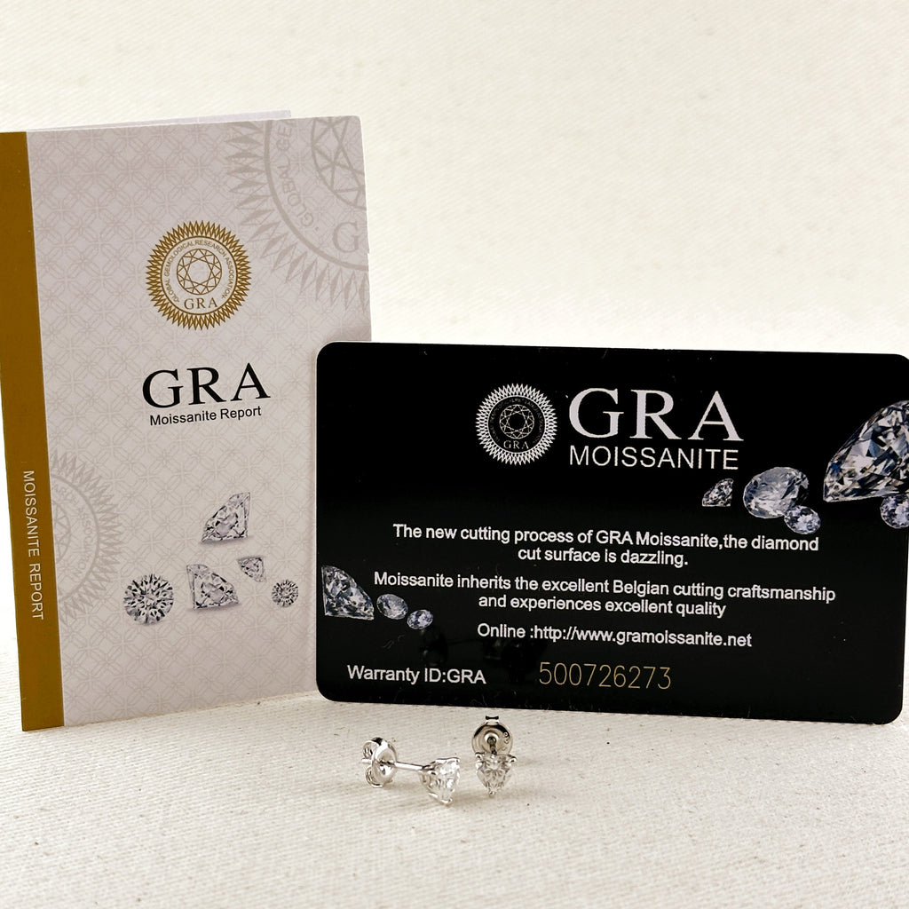 .925 Sterling Silver Rhodium Plated Moissanite Heart Stud Earrings