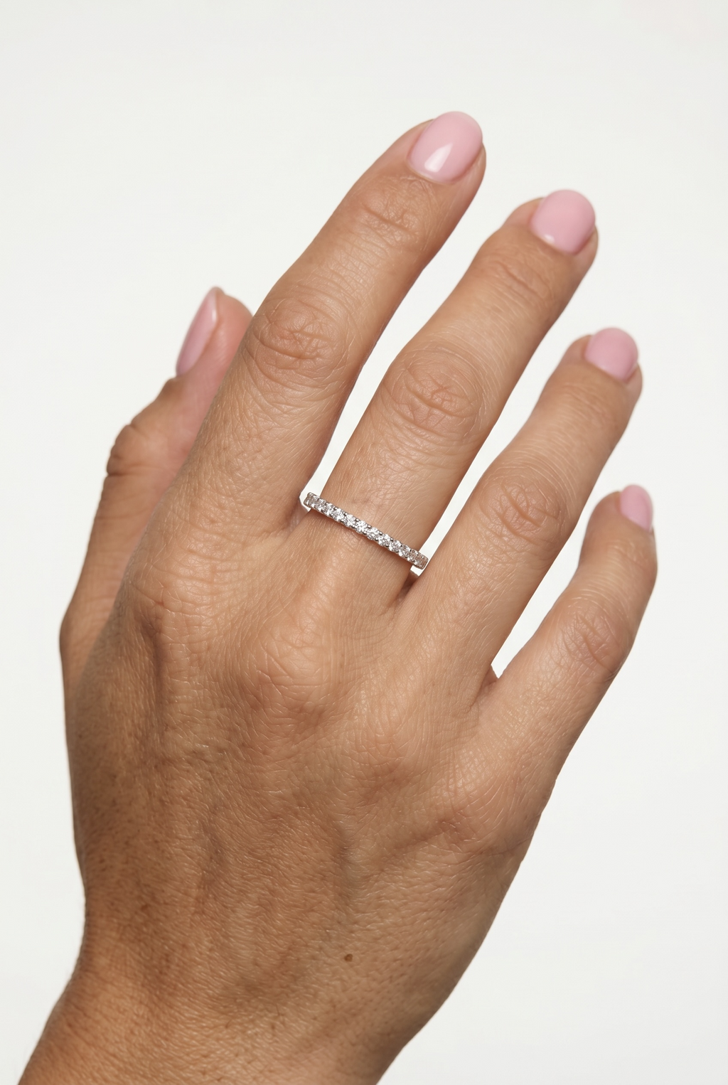 .925 Sterling Silver Rhodium Plated Moissanite Eternity Band Ring