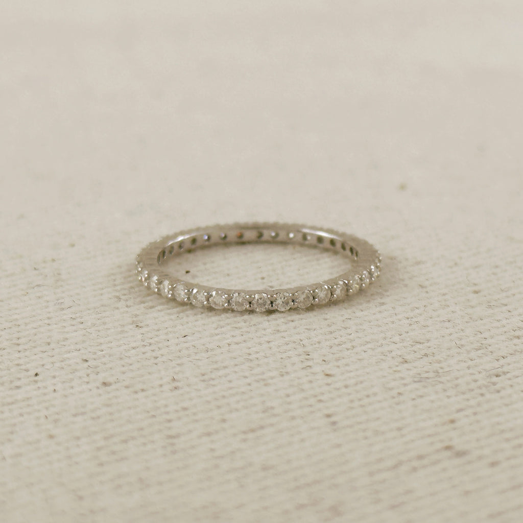 .925 Sterling Silver Rhodium Plated Moissanite Eternity Band Ring