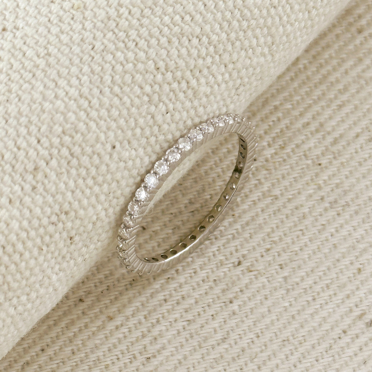 .925 Sterling Silver Rhodium Plated Moissanite Eternity Band Ring
