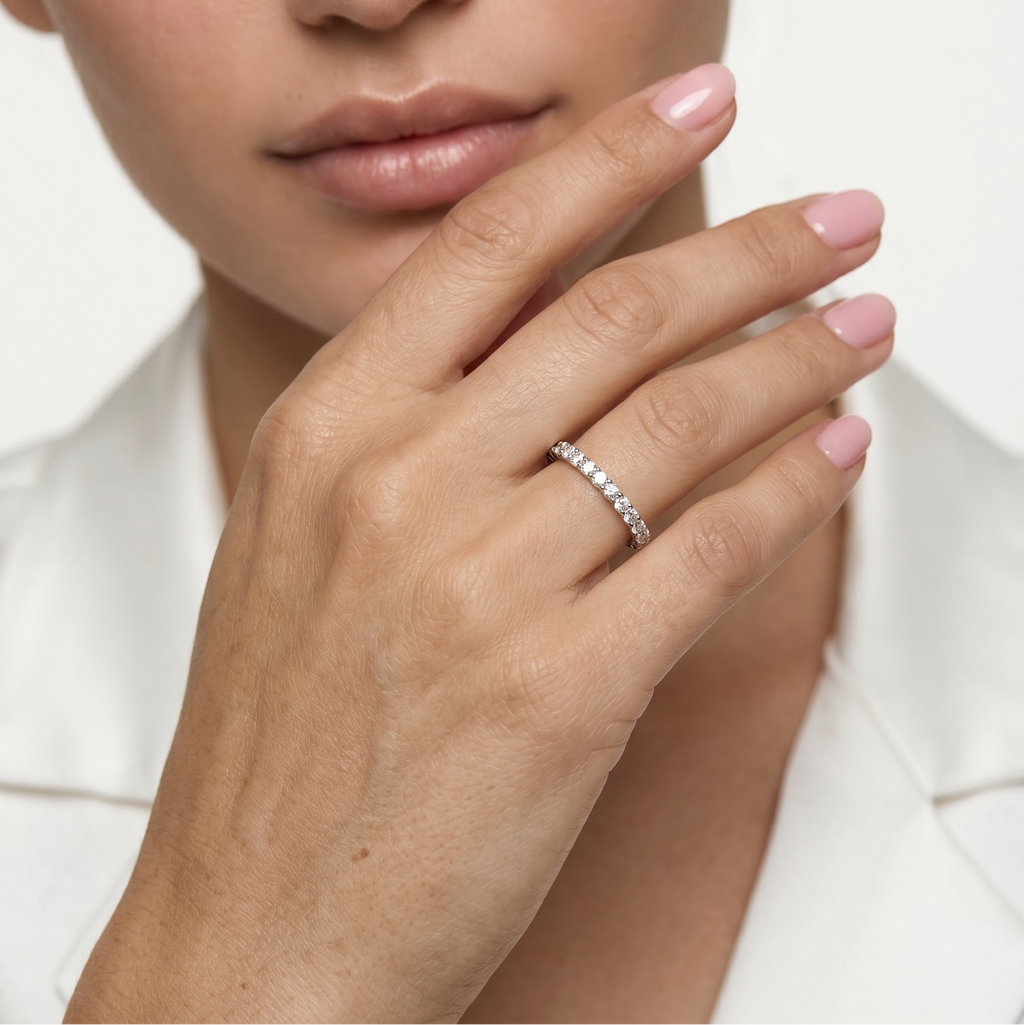 .925 Sterling Silver Rhodium Plated Moissanite Eternity Band Ring