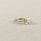 .925 Sterling Silver Rhodium Plated Moissanite Baguette Solitaire Ring