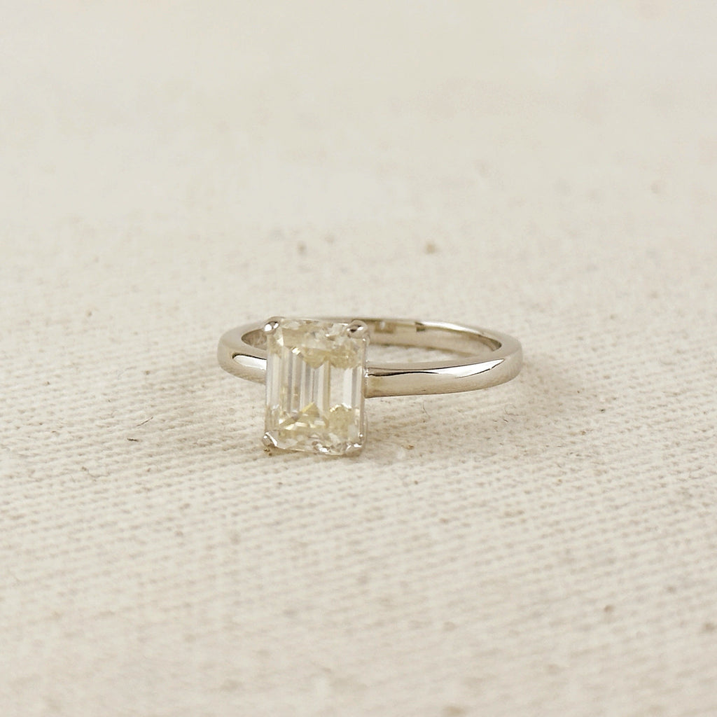 .925 Sterling Silver Rhodium Plated Moissanite Baguette Solitaire Ring