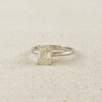 .925 Sterling Silver Rhodium Plated Moissanite Baguette Solitaire Ring