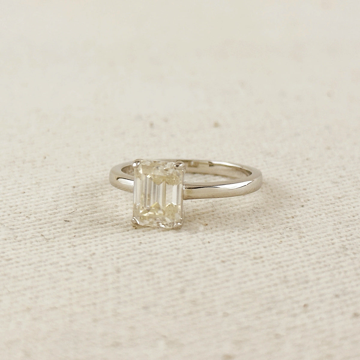 .925 Sterling Silver Rhodium Plated Moissanite Baguette Solitaire Ring