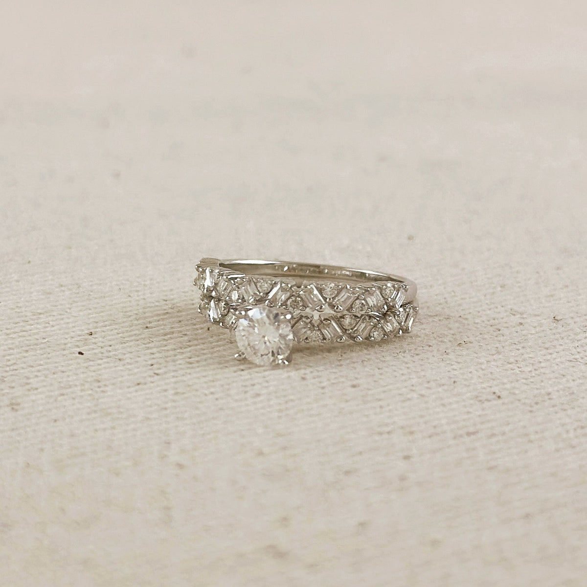 .925 Sterling Silver Rhodium Plated Moissanite Engagement Set Ring