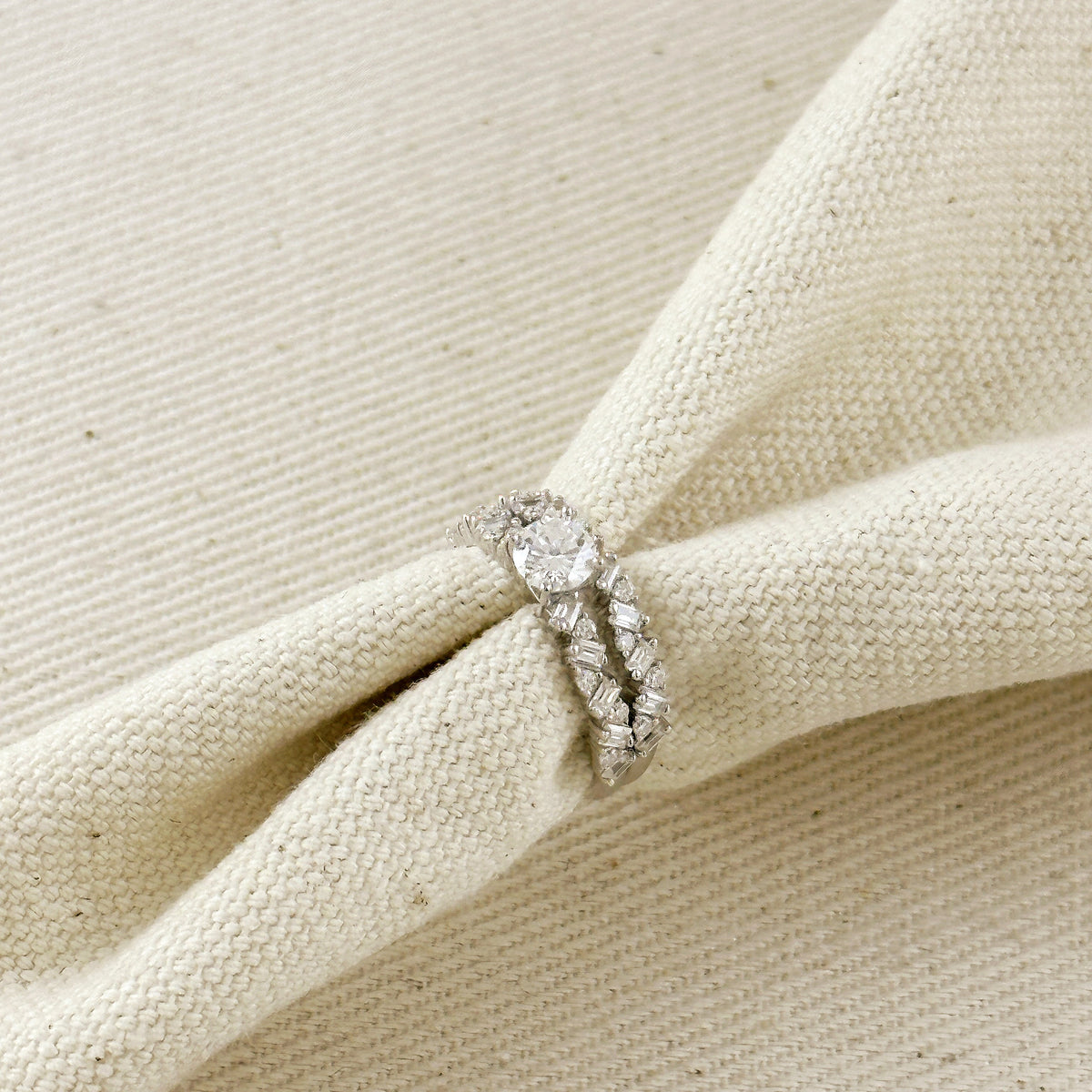 .925 Sterling Silver Rhodium Plated Moissanite Engagement Set Ring