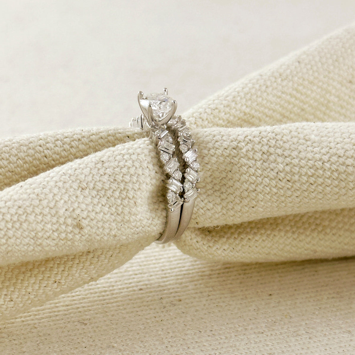 .925 Sterling Silver Rhodium Plated Moissanite Engagement Set Ring
