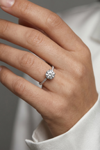 .925 Sterling Silver Rhodium Plated Moissanite Engagement Ring