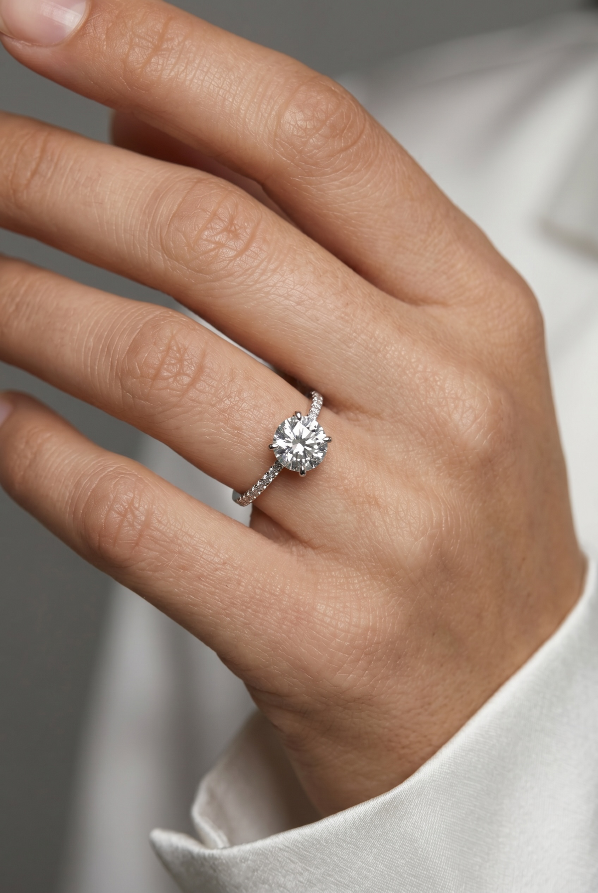 .925 Sterling Silver Rhodium Plated Moissanite Engagement Ring