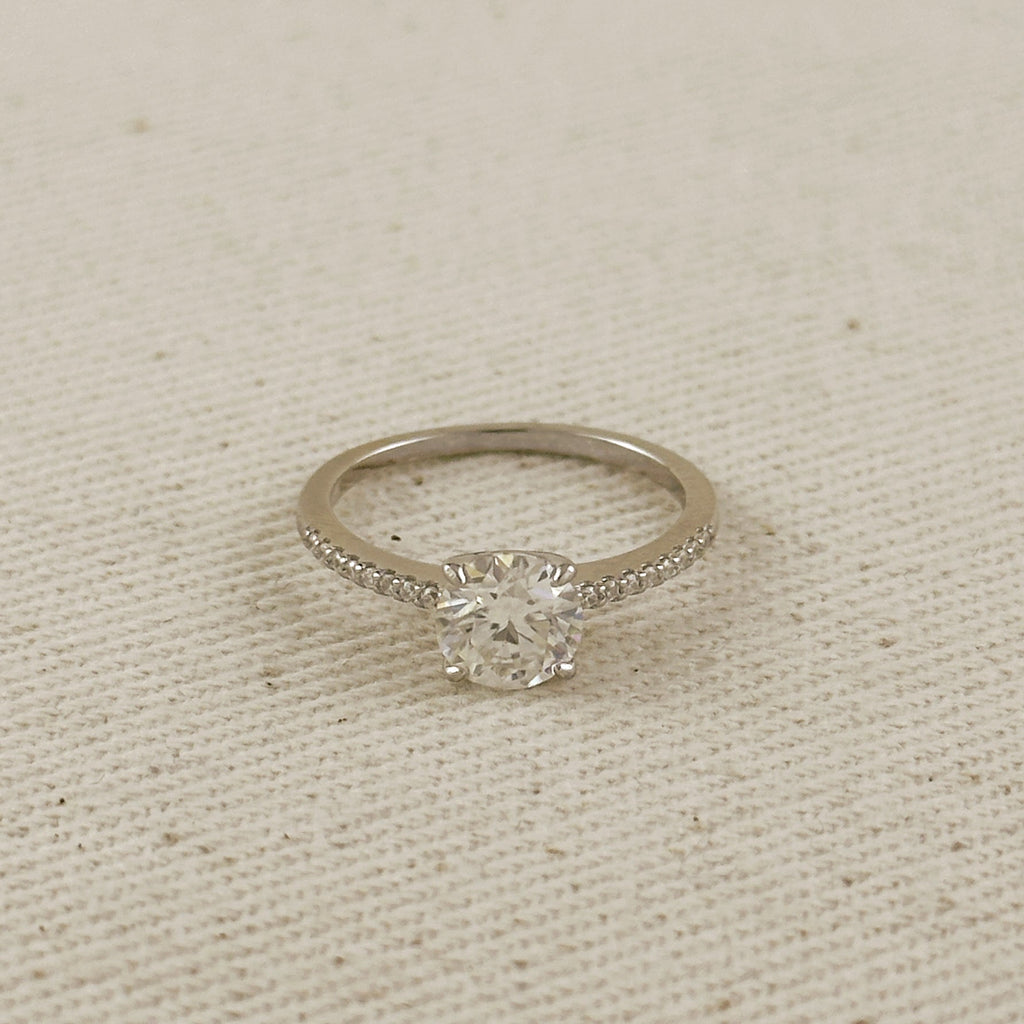 .925 Sterling Silver Rhodium Plated Moissanite Engagement Ring