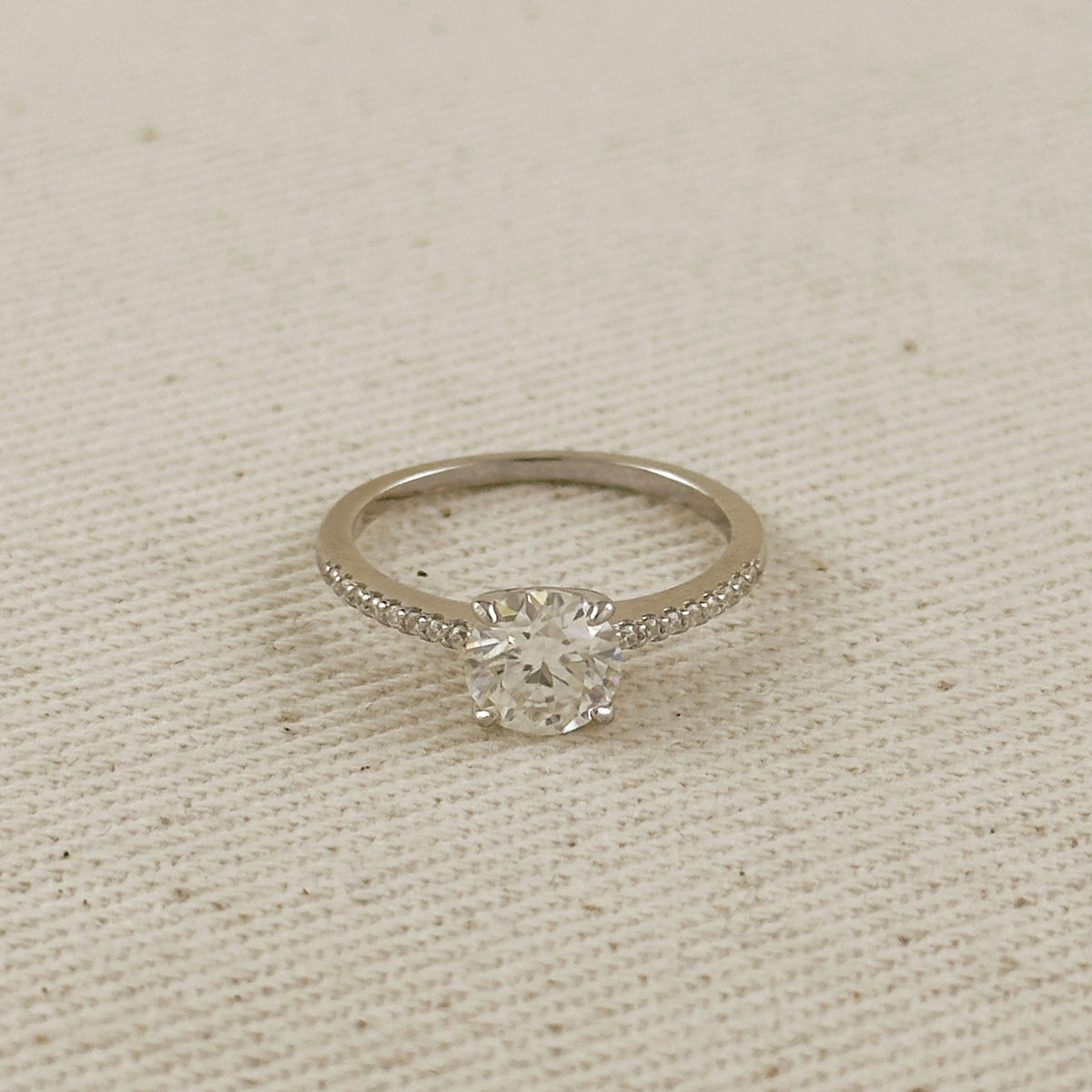 .925 Sterling Silver Rhodium Plated Moissanite Engagement Ring
