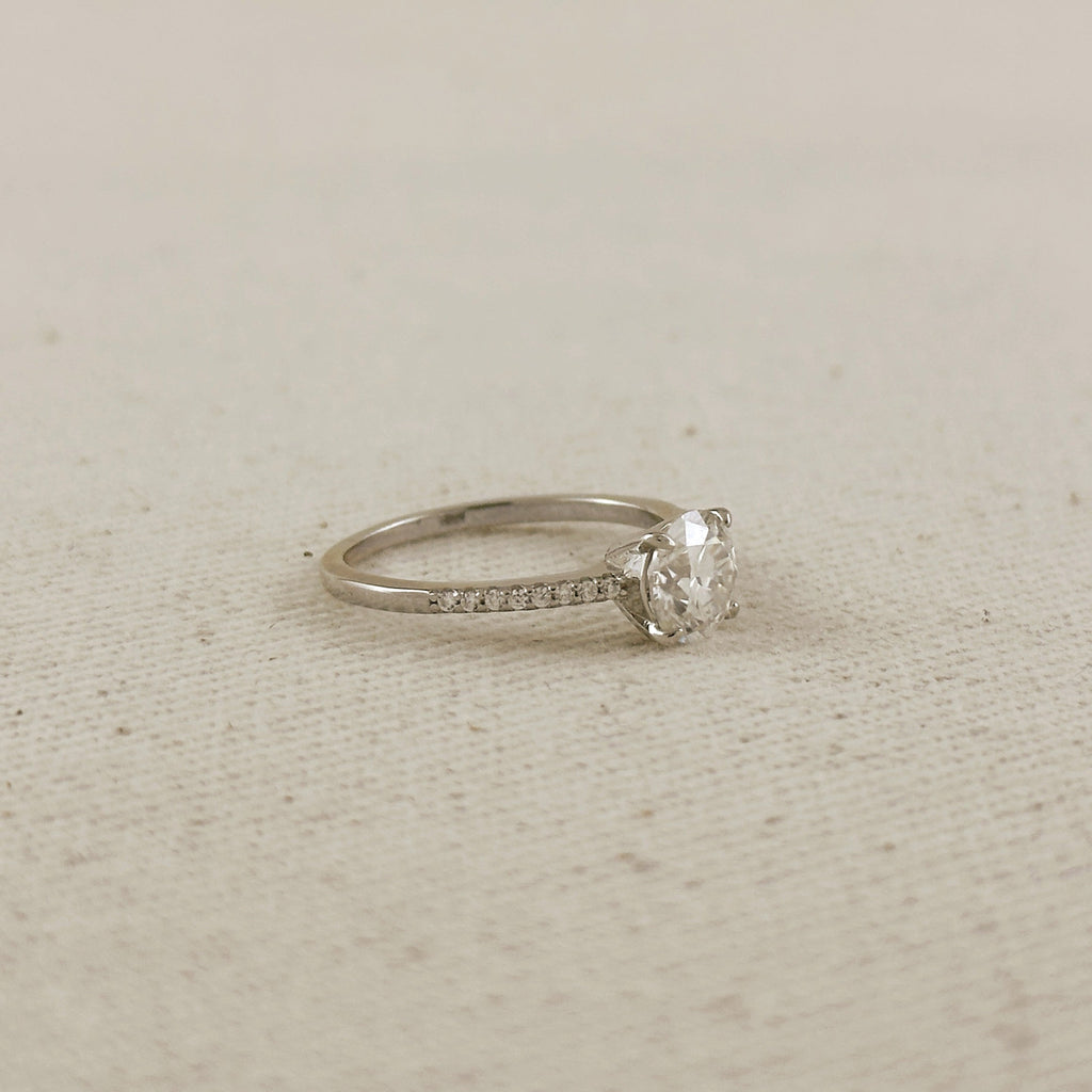 .925 Sterling Silver Rhodium Plated Moissanite Engagement Ring