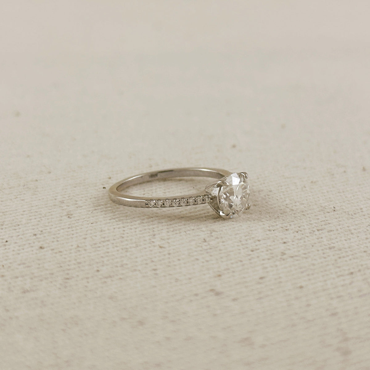 .925 Sterling Silver Rhodium Plated Moissanite Engagement Ring