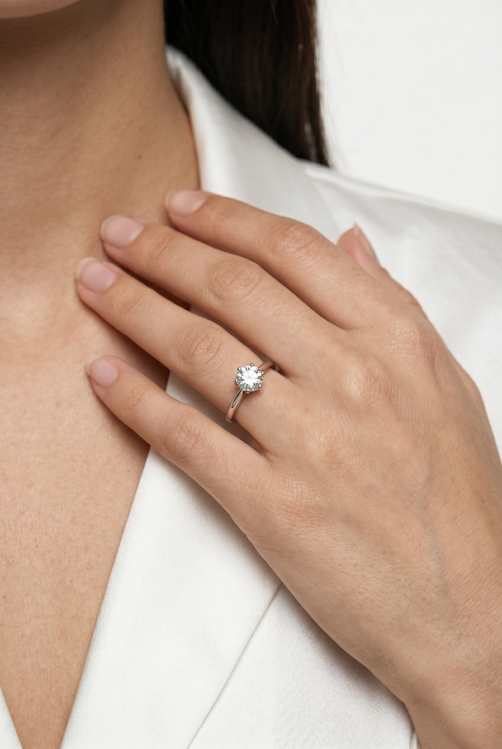 .925 Sterling Silver Rhodium Plated Moissanite Solitaire Engagement Ring