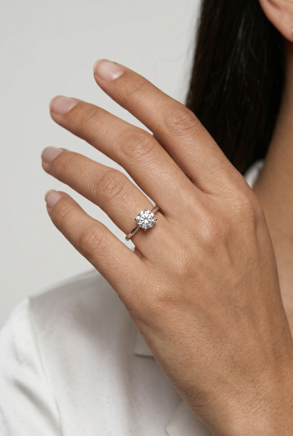 .925 Sterling Silver Rhodium Plated Moissanite Solitaire Engagement Ring