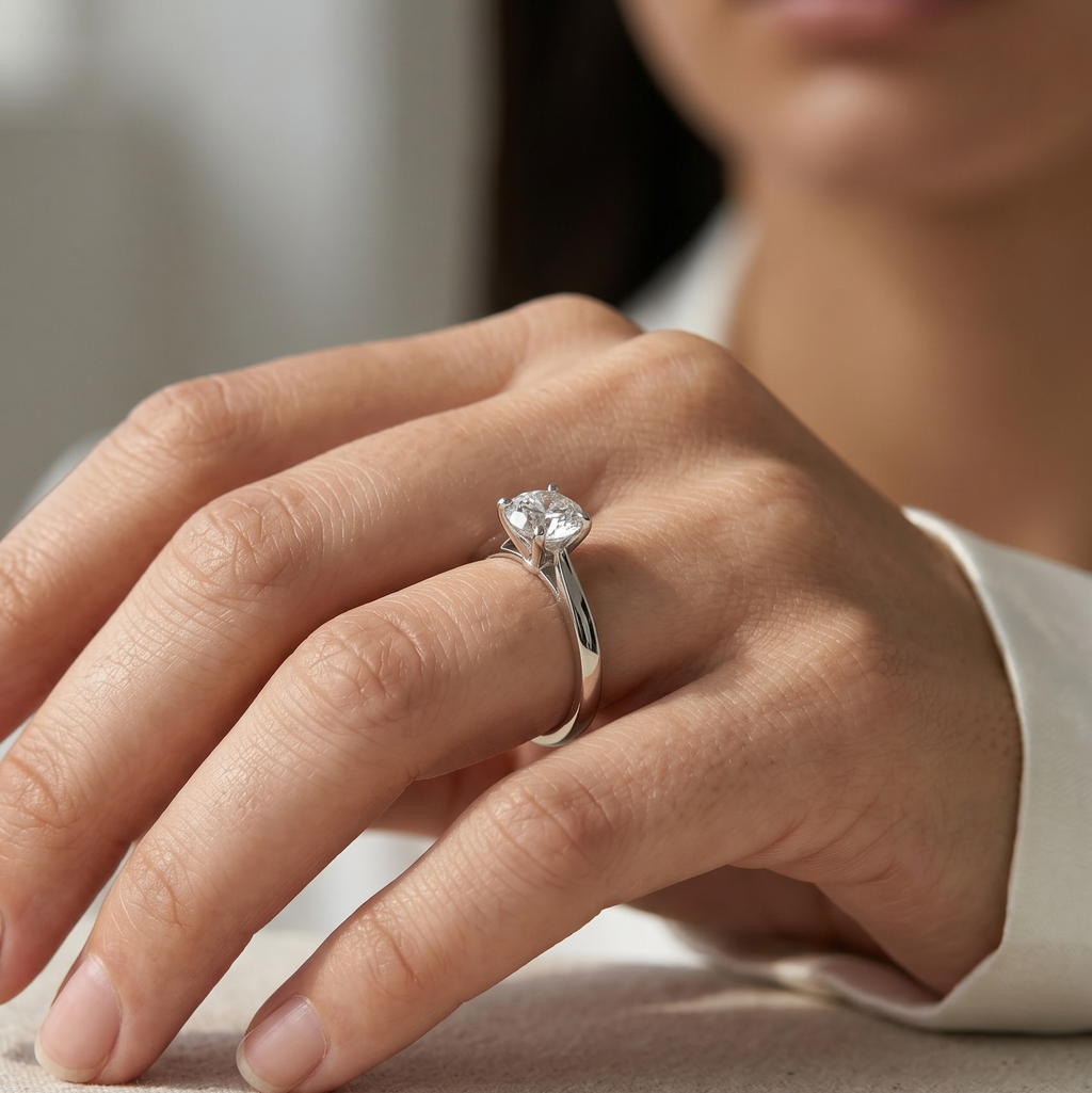 .925 Sterling Silver Rhodium Plated Moissanite Solitaire Engagement Ring