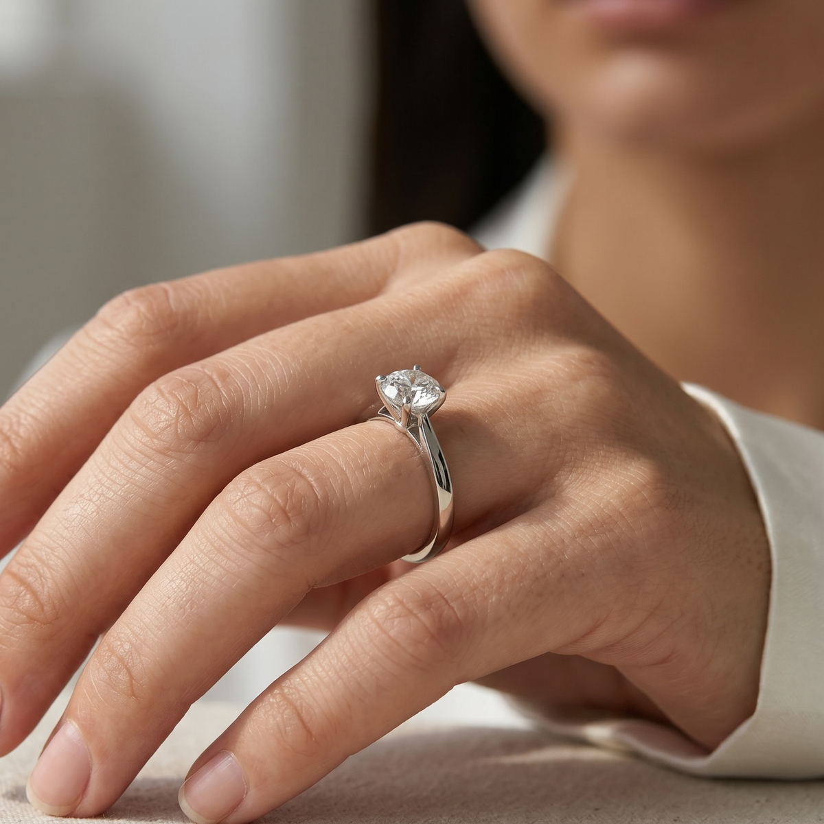 .925 Sterling Silver Rhodium Plated Moissanite Solitaire Engagement Ring