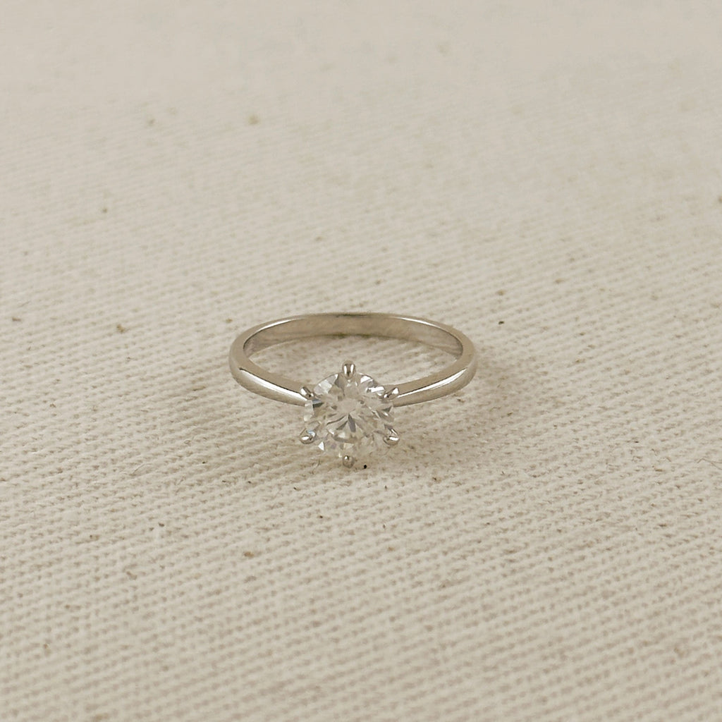 .925 Sterling Silver Rhodium Plated Moissanite Solitaire Engagement Ring
